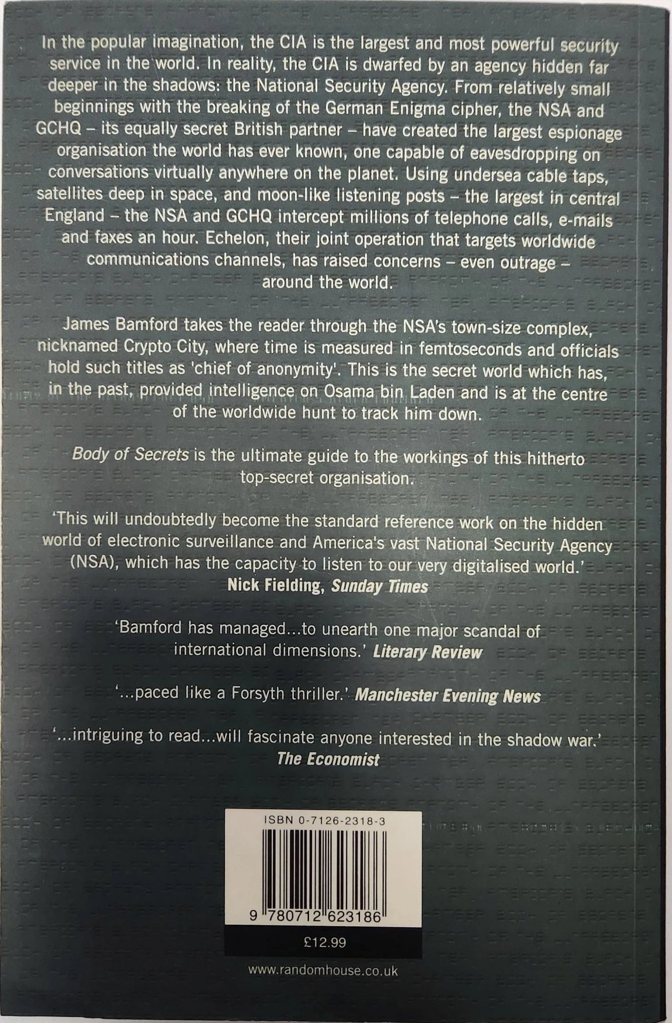 Body of Secrets. How America's NSA and Britain's GCHQ Eavesdrop on the World - Oakmont Books