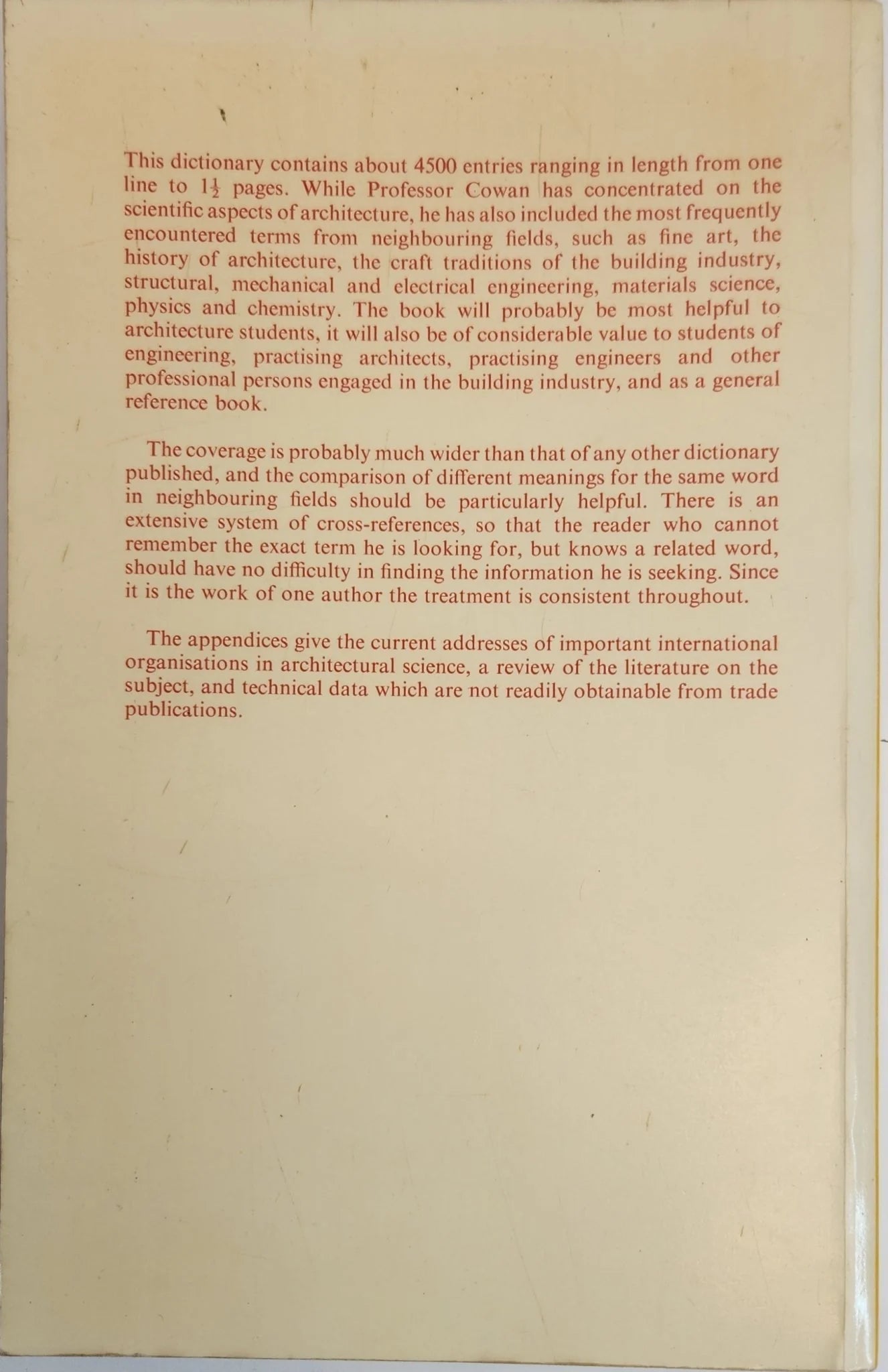 Dictionary of Architectural Science - Oakmont Books