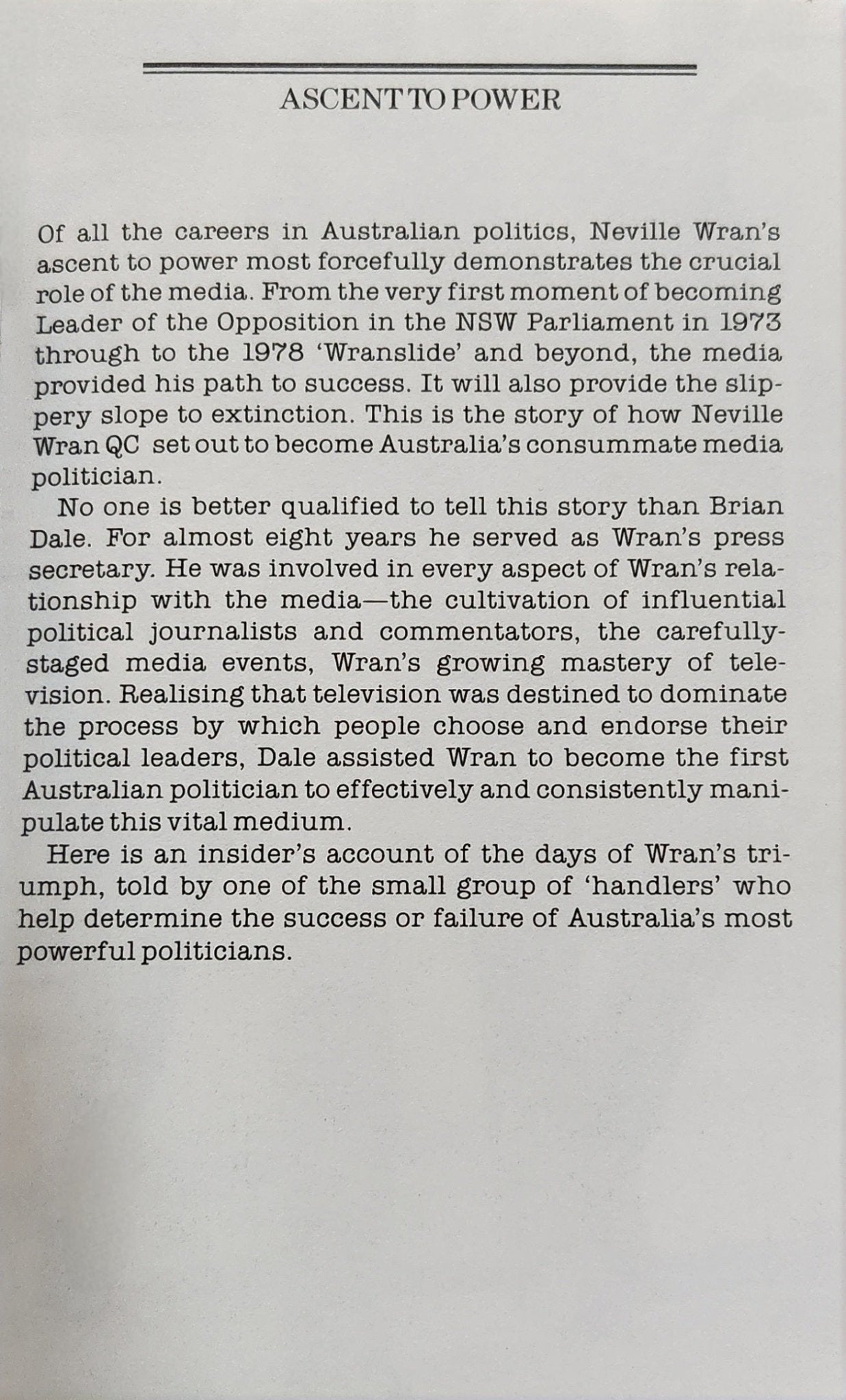 Ascent to power : Wran and the media - Oakmont Books